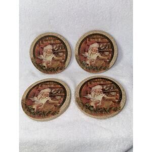 Thirstystone Sandstone Coasters Santa List Christmas Set of 4 Unused No Box